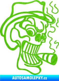 Samolepka Lebka 020 pravá crazy s cigaretou 3D karbon zelený kawasaki