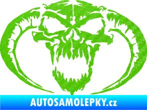 Samolepka Lebka 027 pravá se zahnutými rohy 3D karbon zelený kawasaki