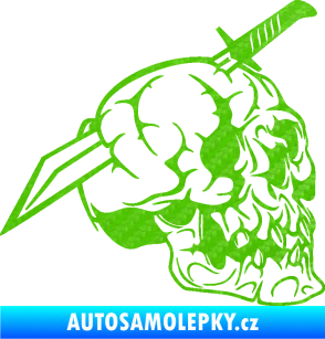 Samolepka Lebka 031 pravá probodnutá nožem 3D karbon zelený kawasaki
