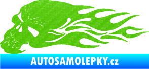 Samolepka Lebka 050 levá v plamenech 3D karbon zelený kawasaki