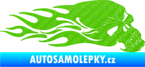 Samolepka Lebka 050 pravá v plamenech 3D karbon zelený kawasaki