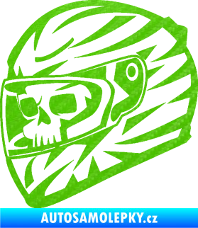 Samolepka Lebka s motohelmou 001 levá 3D karbon zelený kawasaki