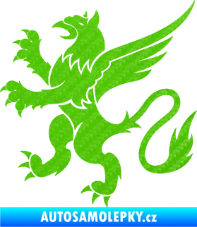 Samolepka Lev heraldika 003 levá 3D karbon zelený kawasaki