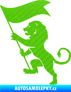 Samolepka Lev heraldika 005 levá s praporem 3D karbon zelený kawasaki