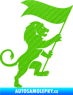 Samolepka Lev heraldika 005 pravá s praporem 3D karbon zelený kawasaki