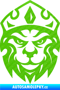 Samolepka Lev hlava s korunou 001 3D karbon zelený kawasaki