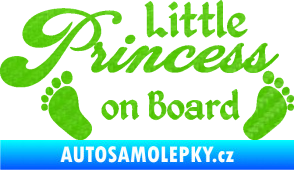 Samolepka Little princess on board 002 nápis s nožičkami 3D karbon zelený kawasaki