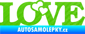 Samolepka Love 001 nápis se srdíčky 3D karbon zelený kawasaki
