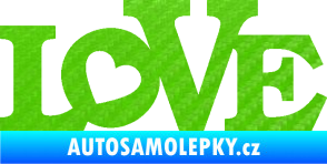 Samolepka Love 002 nápis se srdíčkem 3D karbon zelený kawasaki