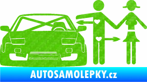 Samolepka Love car like sex levá 3D karbon zelený kawasaki