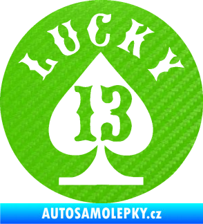 Samolepka Lucky 13 šťastná třináctka 3D karbon zelený kawasaki