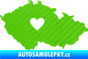 Samolepka Mapa České republiky 002 srdce 3D karbon zelený kawasaki