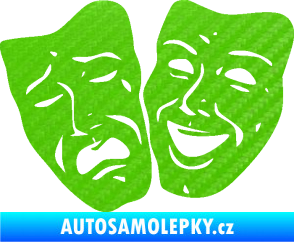 Samolepka Masky tváře 001 levá veselý a smutný 3D karbon zelený kawasaki
