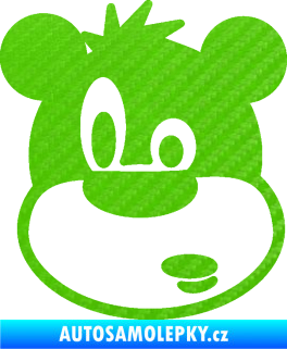 Samolepka Medvěd 003 levá kreslená hlava 3D karbon zelený kawasaki