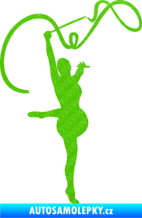 Samolepka Moderní gymnastika 003 pravá gymnastka se stuhou 3D karbon zelený kawasaki