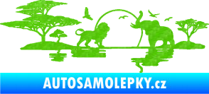 Samolepka Motiv Afrika levá -  zvířata u vody 3D karbon zelený kawasaki