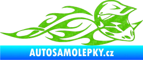 Samolepka Motorka 011 pravá helma na motokros v plamenech 3D karbon zelený kawasaki