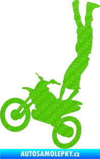 Samolepka Motorka 019 levá motokros freestyle akrobacie na motorce 3D karbon zelený kawasaki