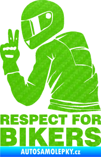 Samolepka Motorkář 004 respect for bikers nápis 3D karbon zelený kawasaki