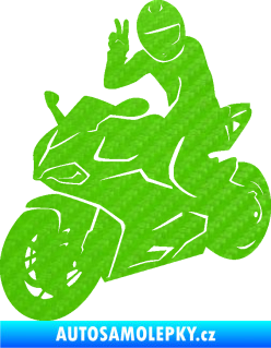 Samolepka Motorkář 006 levá 3D karbon zelený kawasaki