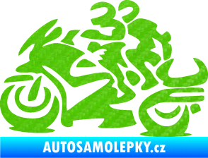 Samolepka Motorkář 009 levá se spolujezdcem 3D karbon zelený kawasaki