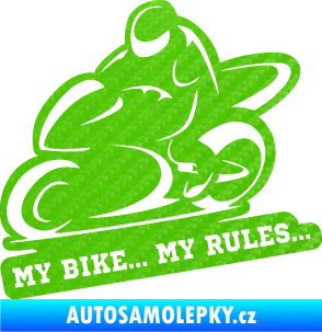 Samolepka Motorkář 012 levá s textem 3D karbon zelený kawasaki