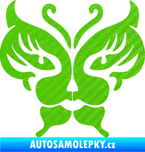 Samolepka Motýl 016 kočičí obličej 3D karbon zelený kawasaki