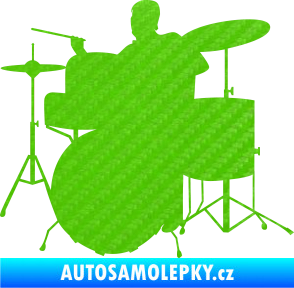 Samolepka Music 011 levá hráč na bicí 3D karbon zelený kawasaki