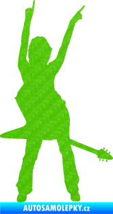 Samolepka Music 016 pravá rockerka s kytarou 3D karbon zelený kawasaki
