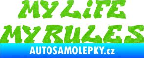 Samolepka My life My rules nápis můj život moje pravidla 3D karbon zelený kawasaki
