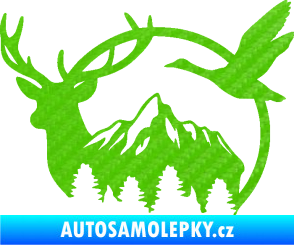 Samolepka Myslivost 002 levá lesní zvěř 3D karbon zelený kawasaki