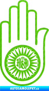 Samolepka Náboženský symbol Džinismus Ahimsa 3D karbon zelený kawasaki
