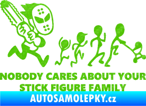 Samolepka No body cares about your stick figure family 3D karbon zelený kawasaki