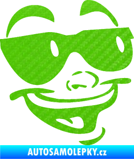Samolepka Obličej 005 pravá veselý s brýlemi 3D karbon zelený kawasaki