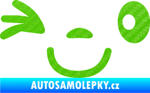 Samolepka Obličej 008 levá mrkající 3D karbon zelený kawasaki