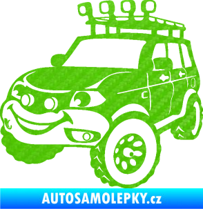 Samolepka Off Road 005 levá veselé autíčko 3D karbon zelený kawasaki