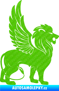 Samolepka Okřídlený lev 001 pravá mytické zvíře 3D karbon zelený kawasaki