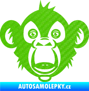 Samolepka Opice 003  hlava šimpanze 3D karbon zelený kawasaki