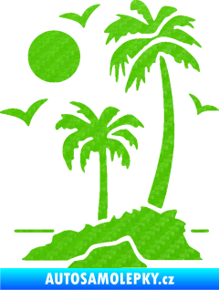 Samolepka Ostrov 002 levá palmy a moře 3D karbon zelený kawasaki