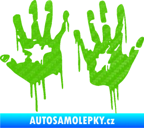 Samolepka Otisk rukou 001 levá krvavý 3D karbon zelený kawasaki