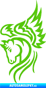 Samolepka Pegas 003 levá okřídlený kůň hlava 3D karbon zelený kawasaki