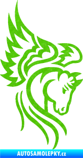 Samolepka Pegas 003 pravá okřídlený kůň hlava 3D karbon zelený kawasaki