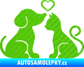Samolepka Pejsek a kočička 001 levá 3D karbon zelený kawasaki