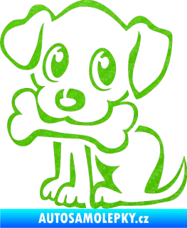 Samolepka Pes 076 levá štěnátko s kostičkou 3D karbon zelený kawasaki