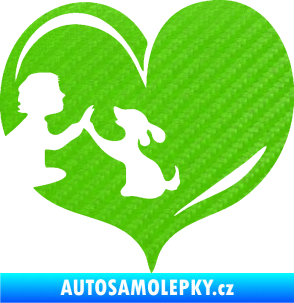 Samolepka Pes 103 levá dej pac srdce 3D karbon zelený kawasaki