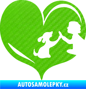 Samolepka Pes 103 pravá dej pac srdce 3D karbon zelený kawasaki