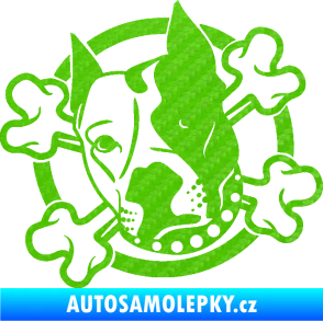 Samolepka Pes 115 levá pitbull se zkříženými kostmi 3D karbon zelený kawasaki