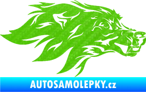 Samolepka Pes 127 pravá hlava 3D karbon zelený kawasaki