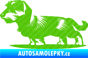 Samolepka Pes 133 levá drsnosrstý jezevčík 3D karbon zelený kawasaki