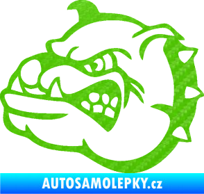 Samolepka Pes 169 levá rozzuřený buldok 3D karbon zelený kawasaki